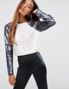 Asos Top With Contrast Sleeves In All Over Sequin - Multi