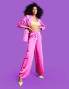 Asos Design Wide Satin Suit Pants In Pink