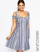 Asos Curve Off Shoulder Midi Sundress In Stripe - Multi