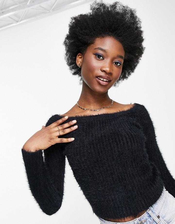Lola May Fluffy Sweater In Black
