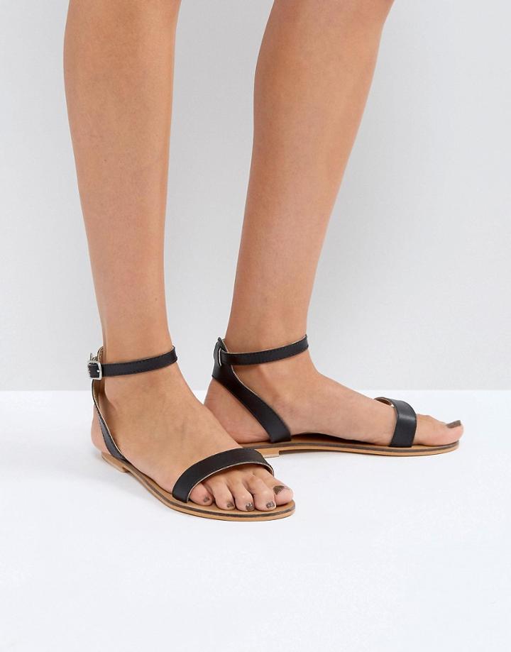 Asos Felon Leather Flat Sandals - Black