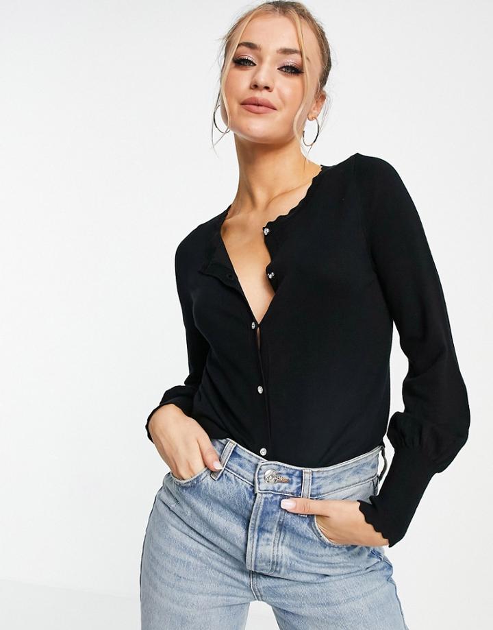 Lipsy Scallop Edge Rhinestone Cardigan In Black