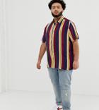 Asos Design Plus Oversized Fit Retro Stripe Shirt In Navy And Mustard - Navy