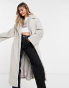 Asos Design Luxe Belted Faux Fur Maxi Coat In Cream-white