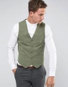Asos Wedding Skinny Vest In Khaki With Fleck Detail - Green
