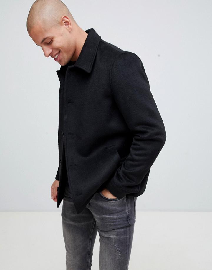 Asos Design Wool Mix Button Through Jacket In Black - Black