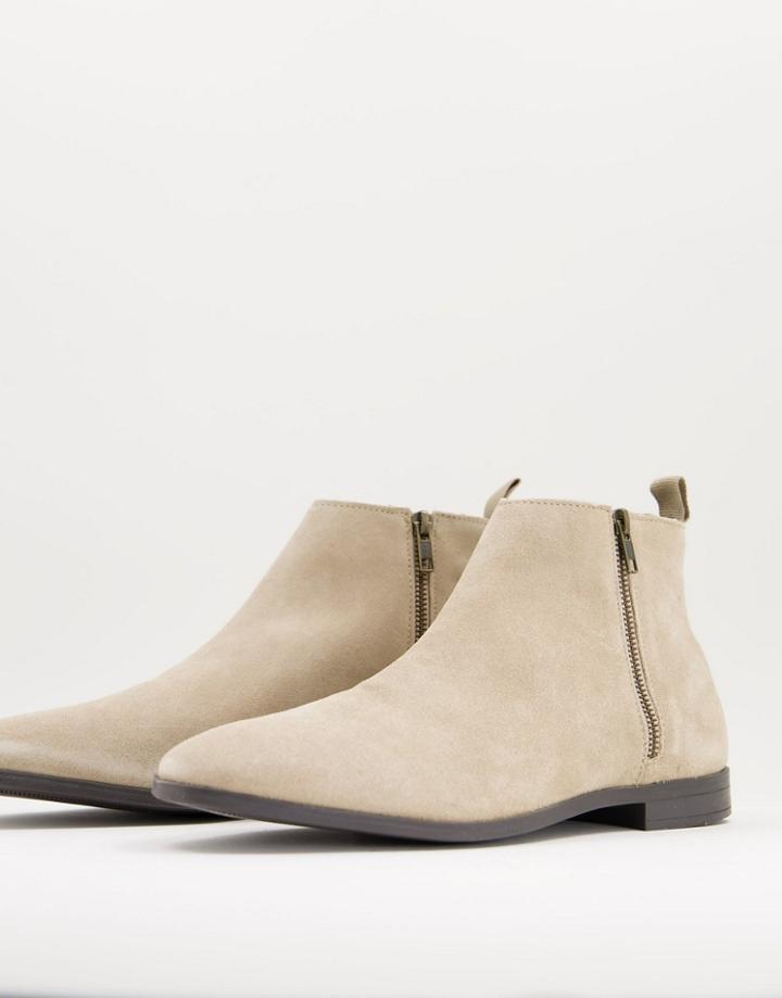 Asos Design Chelsea Boots In Stone Suede With Natural Sole-neutral
