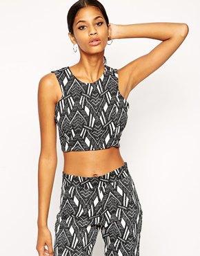 John Zack Structured Crop Top In Mono Print - Mono Print