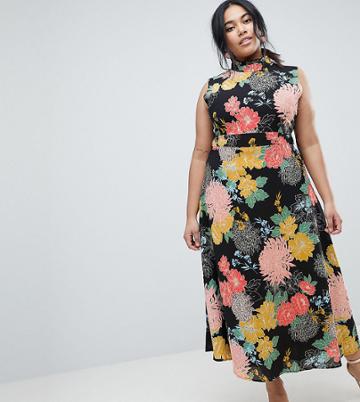Uttam Boutique Plus Flower Print Neck Dress - Multi