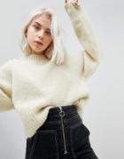 Weekday Crop Mohair Knit Sweater - White