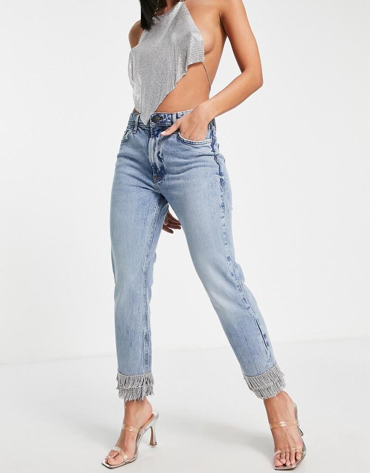 River Island Bling Embellished Slim Jeans In Blue
