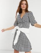 New Look Ruched Bust Mini Tea Dress In Black Gingham