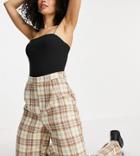 Missguided Tall Set Wide Leg Pants In Brown Check