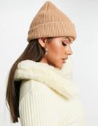 Svnx Knitted Ribbed Beanie Hat In Dusty Pink-brown