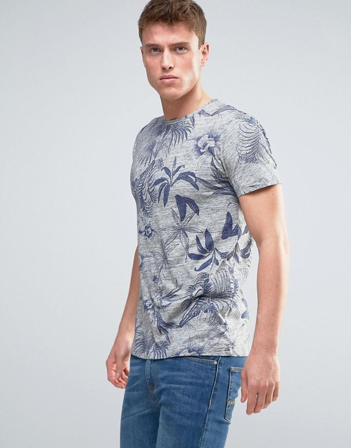 Esprit T-shirt With All Over Floral Print - Gray