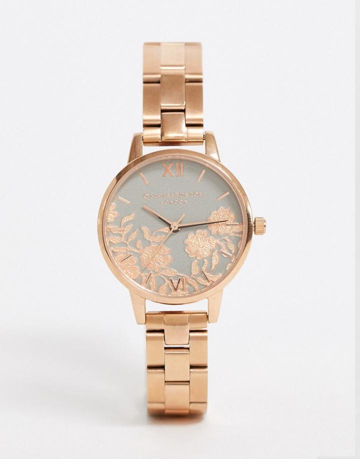 Olivia Burton Ob16mv88 Lace Detail Bracelet Watch In Rose Gold