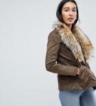 Brave Soul Tall Bellini Jacket With Deep Faux Fur Collar - Brown