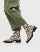 Asos Design Astrid Leather Chunky Military Boots In Natural Snake-multi