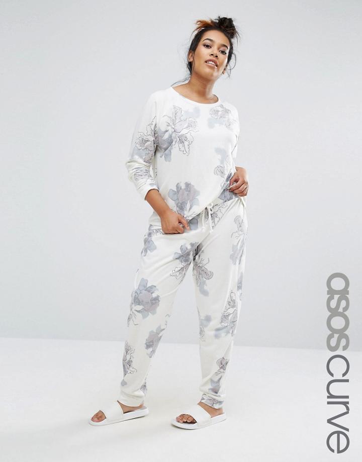 Asos Curve Lounge Joggers In Watercolour Print - Multi