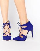 Carvela Kayleigh Ghillie Lace Point Heeled Shoes - Blue Suedette