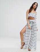 Faithful Wide Leg Stripe Pants With Split Detail - Multi