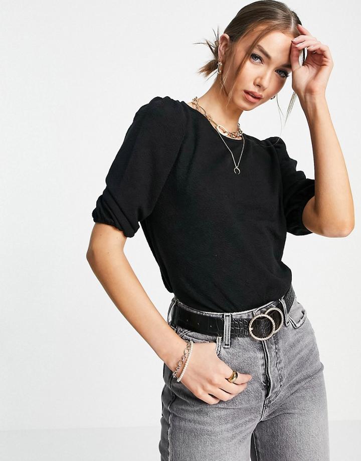 Only Camelia Short Sleeve Puff Top In Black