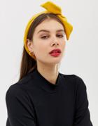 Asos Design Wire Twist Headband In Velvet In Mustard - Yellow
