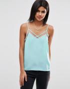 Asos Mesh Insert V Neck Cami Top - Dusky Turquoise