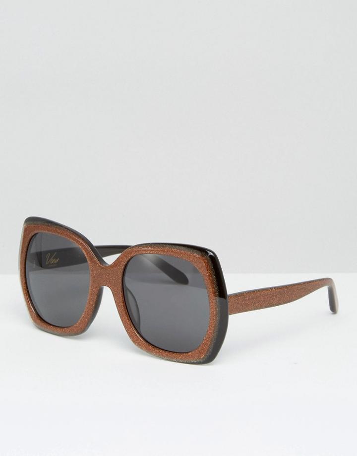 Vow London Handmade 70s Square Sunglasses - Bronze Glitter