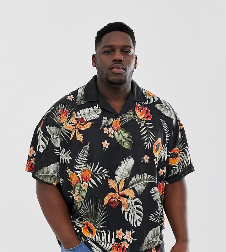 Asos Design Plus Oversized Jersey Shirt With Floral Print-multi