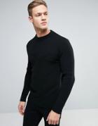 Sisley Crew Neck Knitted Sweater With Block Panel Detail - Black