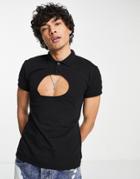 Asos Design Muscle Fit Polo With Chest Cut Out In Black