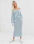 Asos Design Two-piece Skirt In Ribbed Knit - Blue