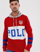 Polo Ralph Lauren Sports Large Logo Long Sleeve Hooded Top Custom Regular Fit In Red