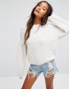 Asos Sweater In Cable With Volume Sleeves - Cream
