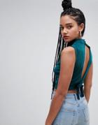 Miss Selfridge Halter Neck Crop Top With Open Back In Green - Green
