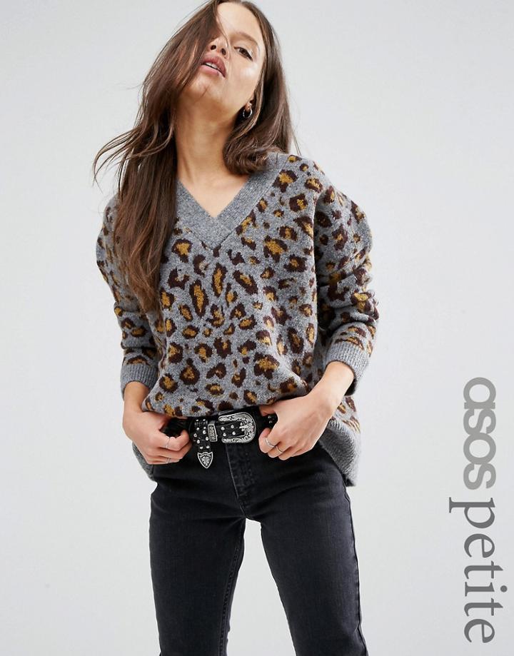 Asos Petite Sweater In Leopard Print - Multi