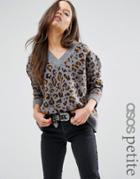 Asos Petite Sweater In Leopard Print - Multi