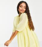 Collective The Label Petite Puff Sleeve Mini Shift Dress In Lemon Yellow