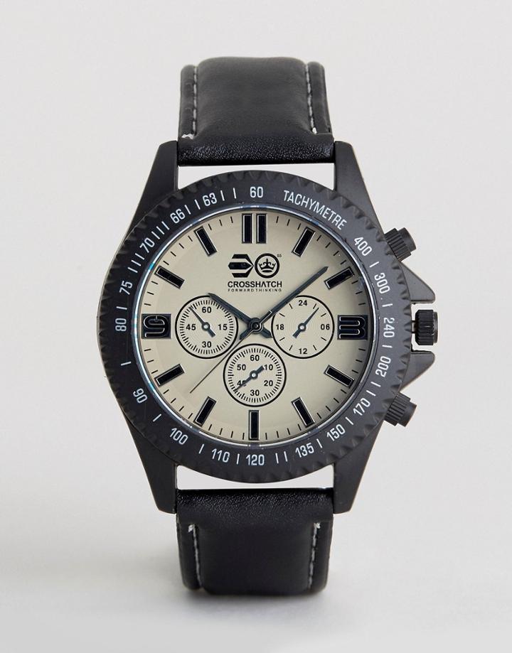 Crosshatch Black Watch With Imitation Inner Dials And White Dial - Black