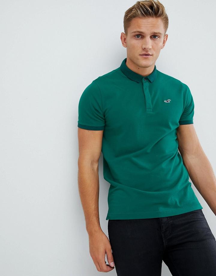 Hollister Modern Tonal Collar Icon Logo Pique Polo In Green - Green