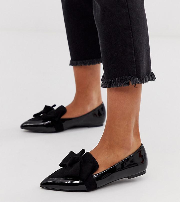 Asos Design Wide Fit Ludo Bow Pointed Ballet Flats In Black