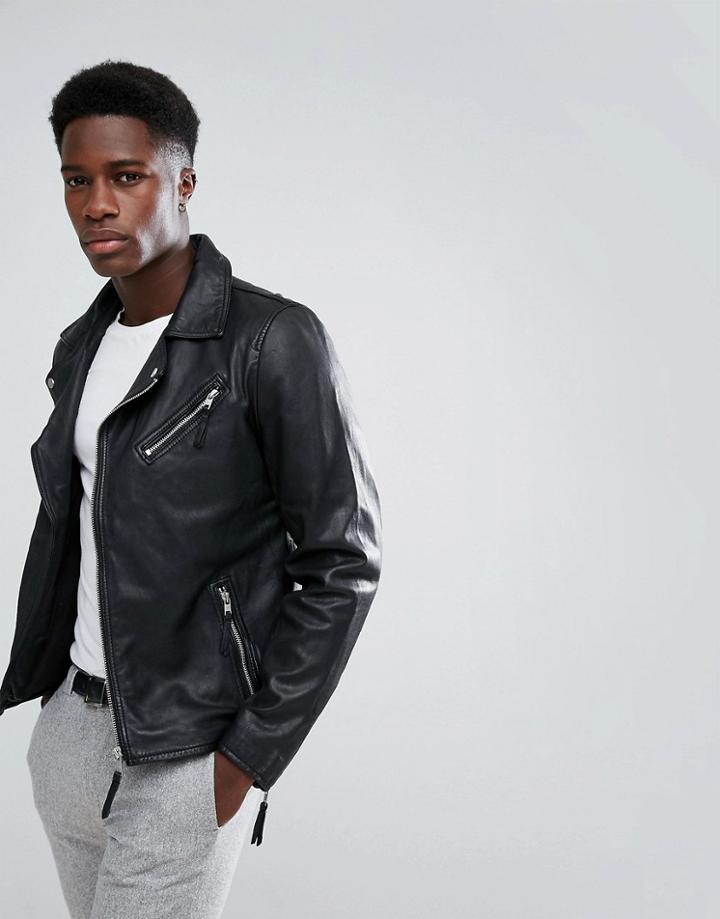 Stradivarius Leather Biker Jacket In Black - Black