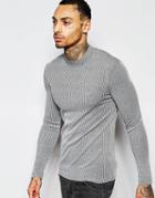 Asos Extreme Muscle Rib Long Sleeve T-shirt With Turtleneck - Gray