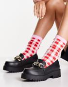 Monki June Chain Front Loafers In Black