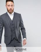 Heart & Dagger Skinny Suit Jacket In Check - Gray