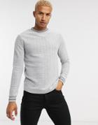Asos Design Long Sleeve T-shirt In Textured Herringbone Fabric With Tipping-blue