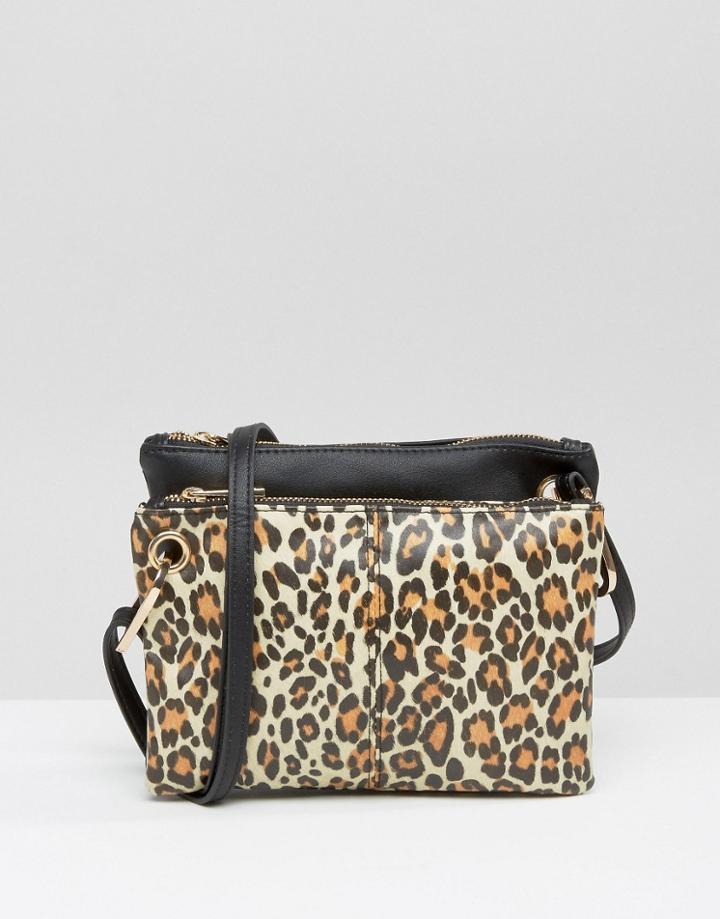Asos Double Compartment Leopard Print Cross Body Bag - Multi