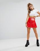 Prettylittlething Ring Zip Vinyl A Line Mini Skirt - Red