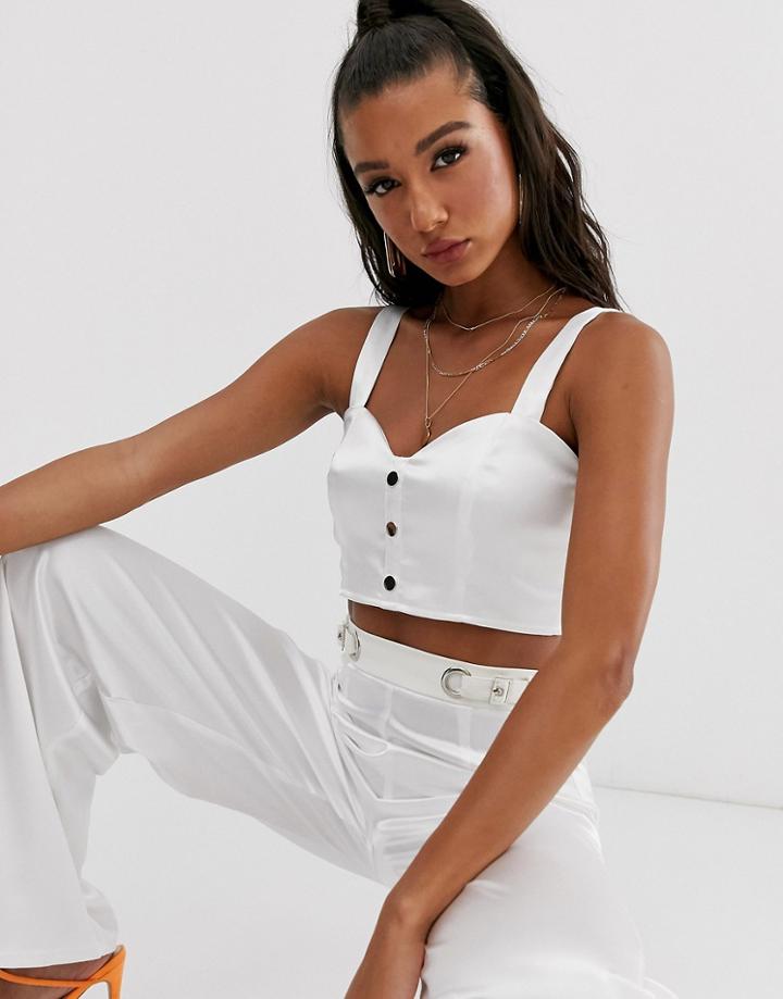 Saint Genies Satin Square Neck Crop Top In Ivory - Cream